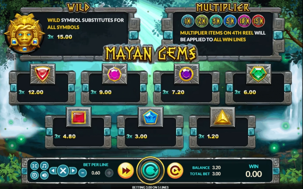 ตัวอย่าง Symbols และ Lines ของเกม Mayan Gems